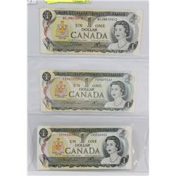 LOT OF 3 CANADA $1 BILLS, 1973