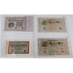 LOT OF 4 GERMAN BANKNOTES 1910 AND 1923