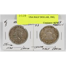LOT OF 2 USA HALF DOLLAR, 1962, 1963