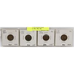 LOT OF 4 USA INDIAN HEAD PENNIES, 1864, 1880, 1882