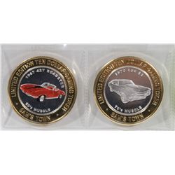 SET OF 2 - $10 VEGAS SILVER STRIKE GAMING TOKENS.