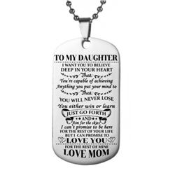 NEW SILVER “TO MY DAUGHTER LOVE MOM” DOG TAG
