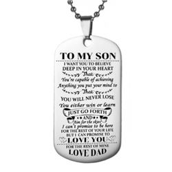 NEW SILVER “ TO MY SON LOVE DAD” DOG TAG PENDANT