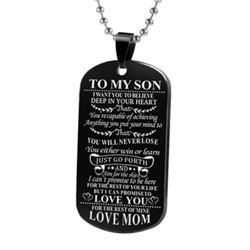 NEW BLACK “ TO MY SON LOVE MOM” DOG TAG PENDANT