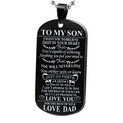 NEW BLACK “ TO MY SON LOVE DAD” DOG TAG PENDANT