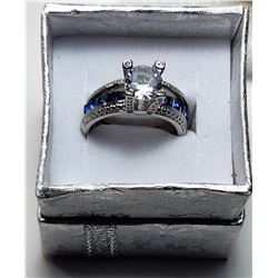 11) WHITE TOPAZ & BLUE SAPPHIRE 2PC INTERLOCKING