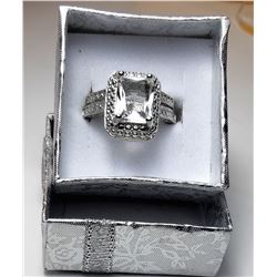 9) HALO STYLE WHITE TOPAZ 2PC WEDDING SET.