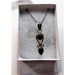 4) SILVER & BLACK ONYX PENDANT ON CHAIN.