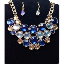 13) NAVY BLUE GREY BLUE & CHAMPAGNE CRYSTAL