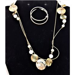 15) FINE GOLD TONE NECKLACE WITH ABALONE & MILK