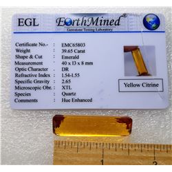 6) EMERALD CUT 39.65CT YELLOW CITRINE GEMSTONE W/
