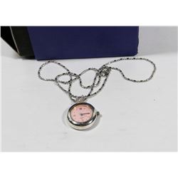 QUARTZ PINK FACE PENDANT WATCH WITH CHAIN