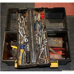 BLACK TOOL BOX WITH ASSORTED TOOLS