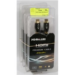 LOT OF 3 NEW HDMILABS HDMI 3FT CABLES.