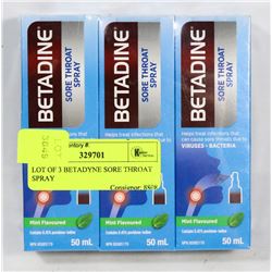 LOT OF 3 BETADYNE SORE THROAT SPRAY
