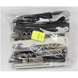 BAG OF ASSORTED CORK SCREWS/ BOTTLE OPENERS