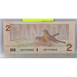 GEM UNC 1986 CANADA ROBIN $2 BILL
