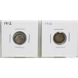 1912, 1913 GEORGE V SILVER 5 CENT COINS