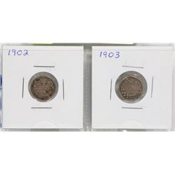 1902, 1903 EDWARD VII SILVER 5 CENT COINS