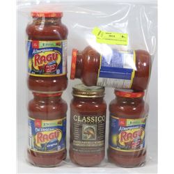 LOT OF 5 ASSORTED PASTA SAUCES.