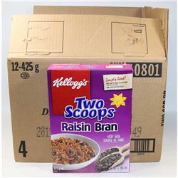 12 BOXES OF KELLOGS RAISIN BRAN TWO SCOOPS CEREAL