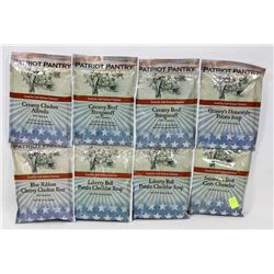 8 ASSORTED PACKS OF PATRIOT PANTRY EMERGENCY FOOD