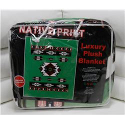 NEW! "NATIVE PRINT" LUXURY PLUSH BLANKET (QUEEN)