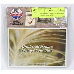10 PACKS OF 3 BUBBA GUMP SHRIMP CO POSTCARD SETS.
