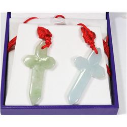 PAIR OF JADE CROSS NECKLACES