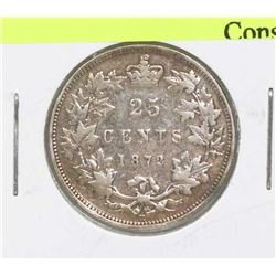 1872H CANADA SILVER 25 CENT COIN