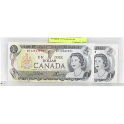 2 GEM UNC CONSECUTIVE SERIAL NUMBER 1973 CANADA