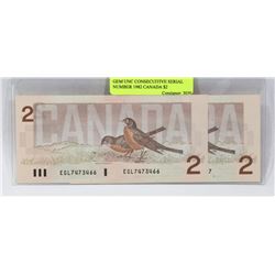 2 GEM UNC CONSECUTIVE SERIAL NUMBER 1982 CANADA