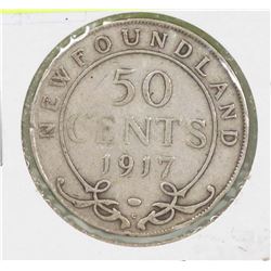 1917 NEWFOUNDLAND SILVER 50 CENT COIN