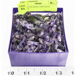 BOX OF POLISHED AMETHYST STONES