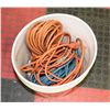 Image 1 : LOT OF 4 EXTENSION CORDS IN A CONTRACTORS PAIL