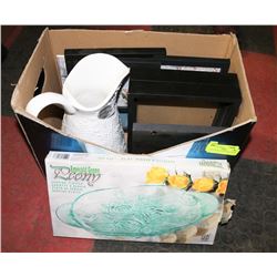 BOX OF NEW & USED HOME DECOR.