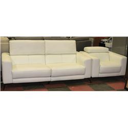 NEW WHITE GENUINE LEATHER 78" SOFA AND 39" CHAIR