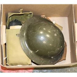 WWII CANADIAN MILITARY HELMET AND GAS MASK.