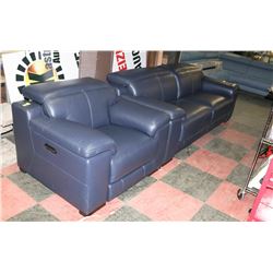 NEW DARK BLUE GENUINE LEATHER ELECTRIC RECLINING