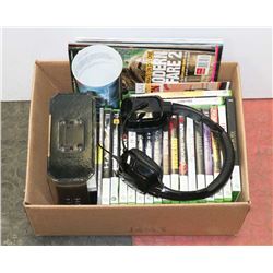 LOT OF ASSORTED X-BOX 360 GAMES, HEADSET AND MORE