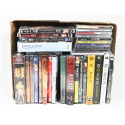 FLAT OF ASSORTED DVD BOX SETS AND MUSIC CDS INCL