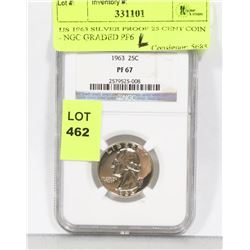 US 1963 SILVER PROOF 25 CENT COIN - NGC GRADED PF6