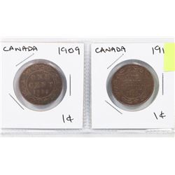 CANADA LARGE CENT COINS  1909 AND 1918.