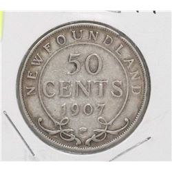 NEWFOUNDLAND 1907 FIFTY CENT COIN.