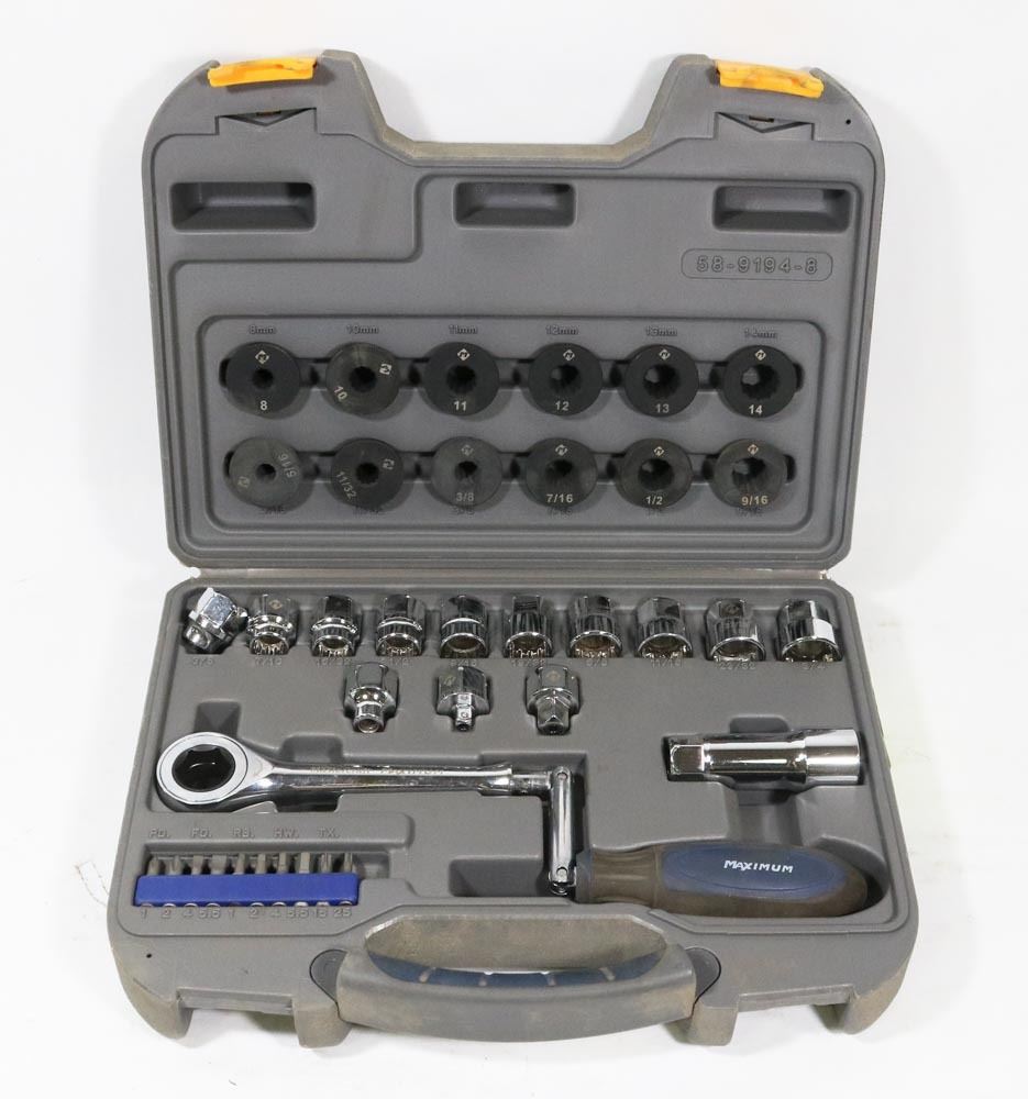 Maximum Apprentice Socket Set MASTERCRAFT MAXIMUM RIGHT ANGLE RATCHET SOCKET SET - Kastner Auctions