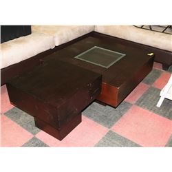 WOOD COFFEE TABLE (36"X36"X17") WITH GLASS INSERT