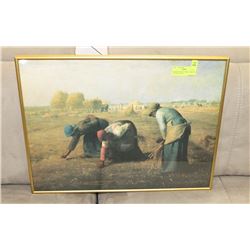FRAMED PRINT OF THREE LADIES IN THE FIELD 20"X17".