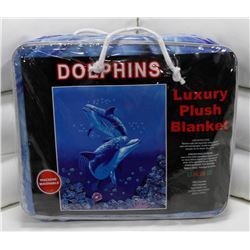 NEW! "DOLPHINS" LUXURY PLUSH BLANKET (QUEEN)