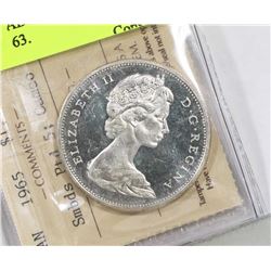 1965 CANADIAN SILVER DOLLAR COIN MS-63.