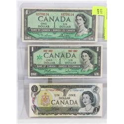 1954, 1967, 1973 CANADIAN DOLLAR BANKNOTES.